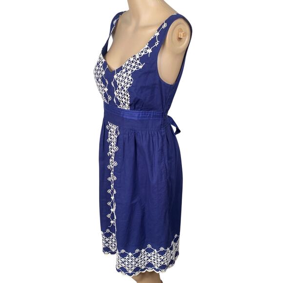 Anthropologie Y2K Blue White Embroidered Eyelet A-line Dress SZ XS - Picture 5 of 10